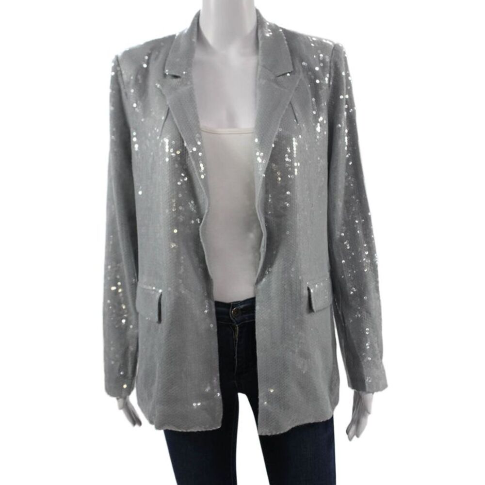 Picadilly Womens Gray Collared Blazer Long Sleeve 95% Polyester Size M